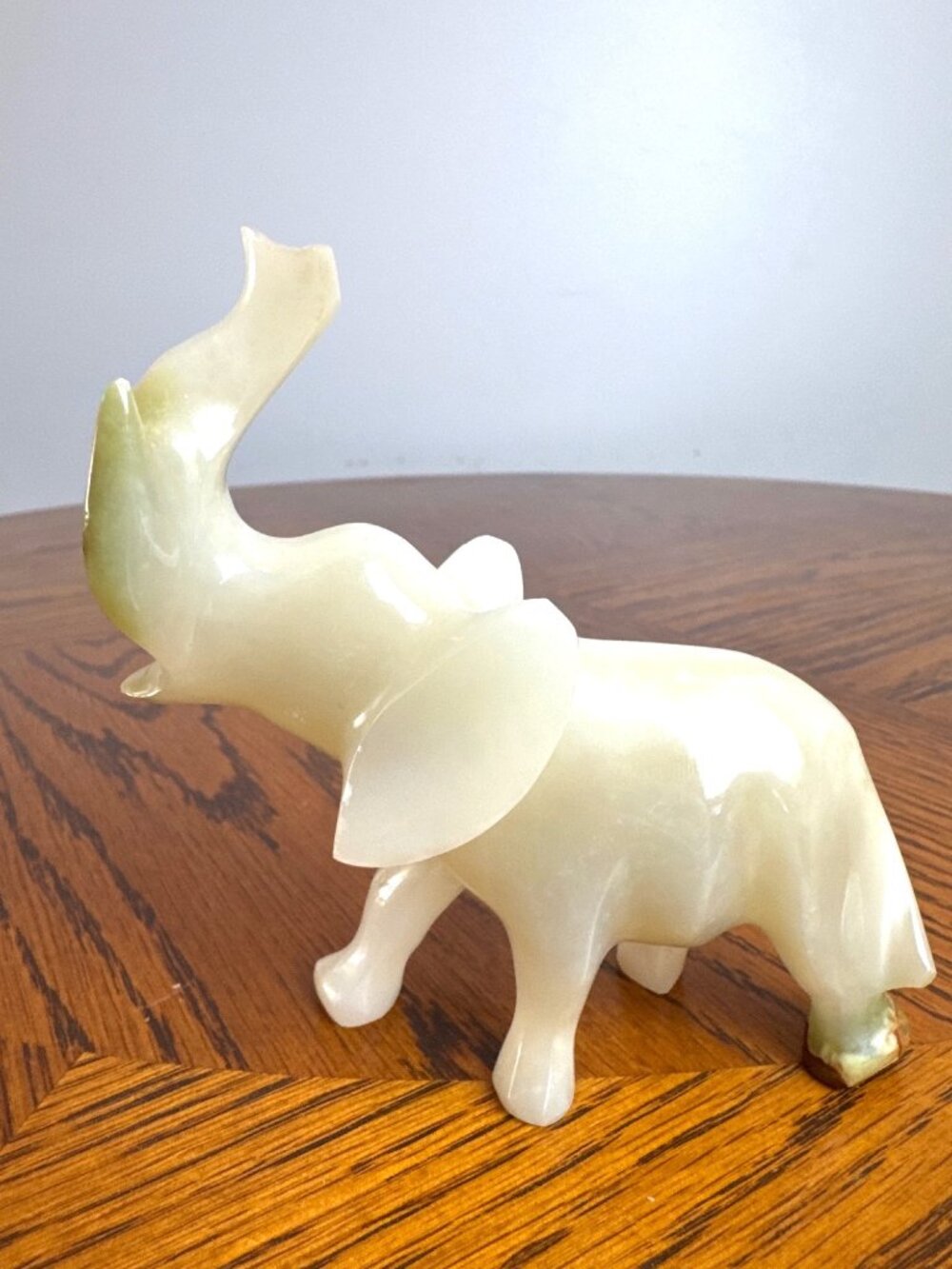 Hand-Carved White Elephant Figurine Trunk Up 4" Home Decor Statue